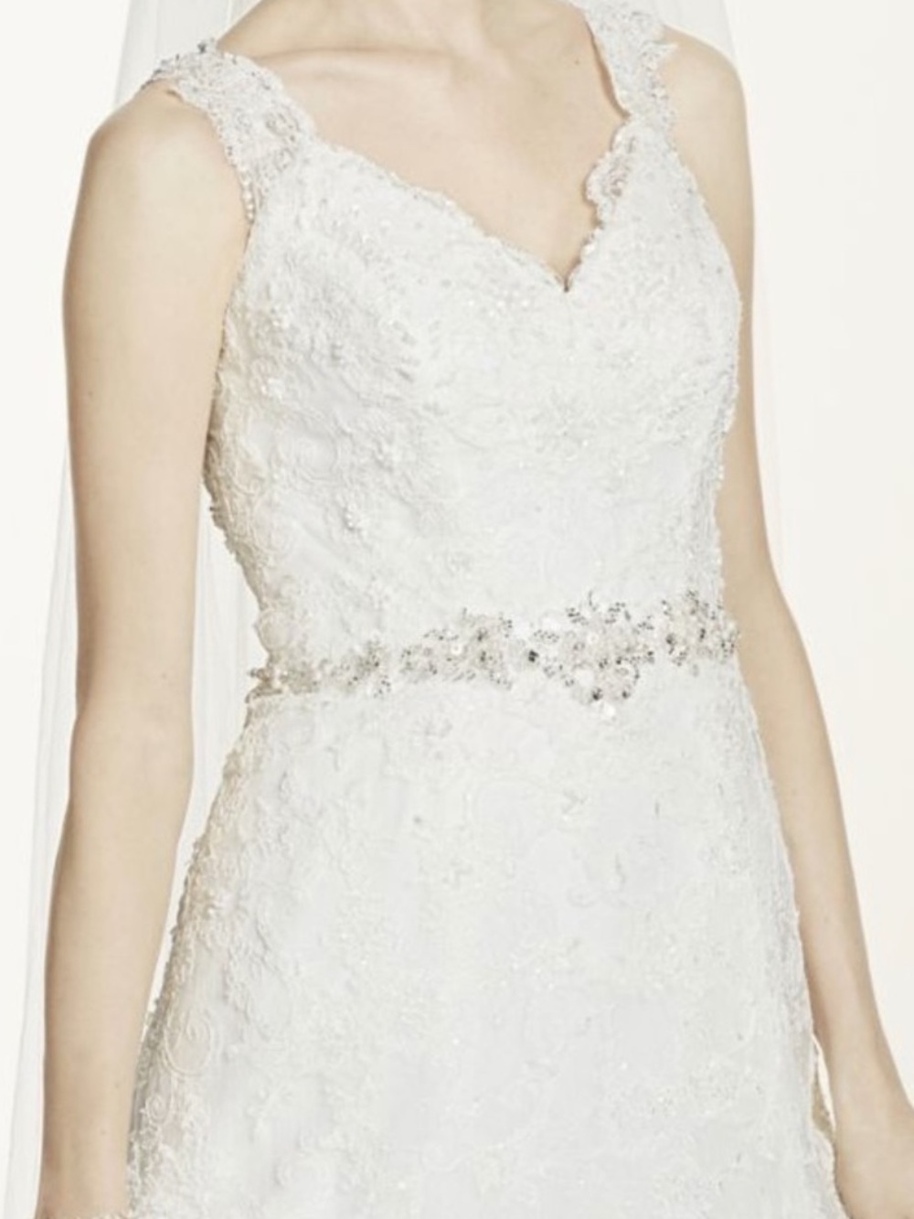 Oleg Cassini Beaded Lace Bridal Gown in White with Veil